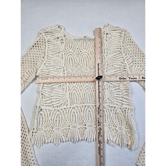 NWT Rebellion Again Crochet Top M Beige 100% Cotton Medium Boho Hippie Sweater - Picture 5 of 5